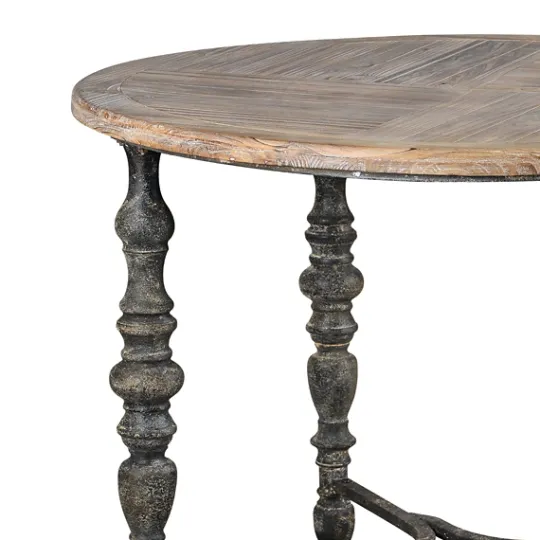 Kirkland's Home Weathered Wood Top Rustic Metal Base Accent Table- Accent & End Tables