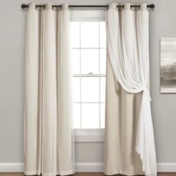 Kirkland's Home Wheat Curtain Panel Set With Overlay, 120 In.- Curtains & Drapes