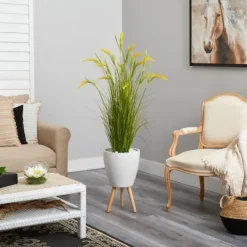 Kirkland's Home Wheat Grass In White Planter- Trees & Topiaries