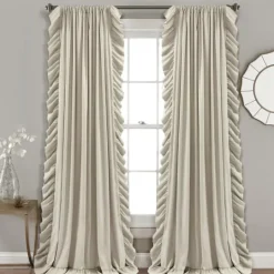 Kirkland's Home Wheat Reyna Ruffle Curtain Panel Set, 95 In.- Curtains & Drapes