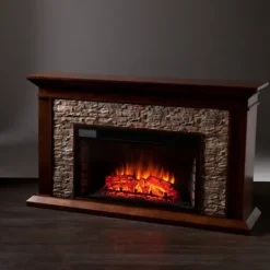 Kirkland's Home Whisky Maple And Stone Electric Fireplace- Tv Stands & Media Consoles