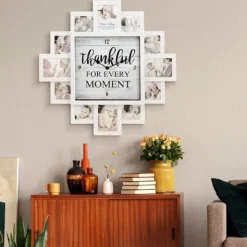 Kirkland's Home White 12 Photo Frame Collage Thankful Clock- Clocks