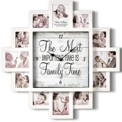 Kirkland's Home White 12 Photo Frame Collage Family Time Clock- Clocks