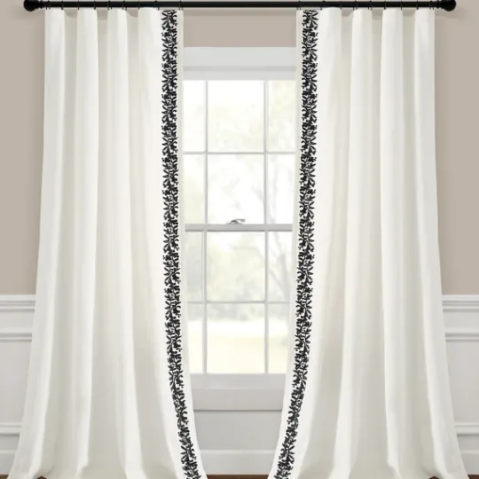 Kirkland's Home White And Black Embroidered Curtain Panel, 84 In.- Curtains & Drapes