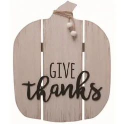 Kirkland's Home White And Black Give Thanks Slatted Wood Pumpkin- Statues & Figurines