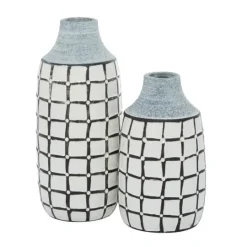 Kirkland's Home White And Black Line Ceramic Vases, Set Of 2- Vases