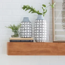 Kirkland's Home White And Black Line Ceramic Vases, Set Of 2- Vases