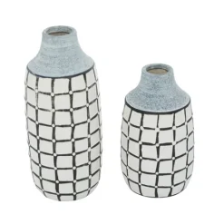 Kirkland's Home White And Black Line Ceramic Vases, Set Of 2- Vases