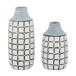 Kirkland's Home White And Black Line Ceramic Vases, Set Of 2- Vases