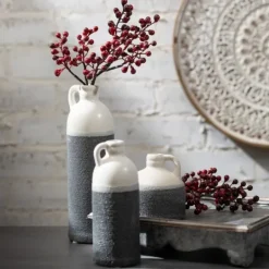 Kirkland's Home White And Black Two-Toned Ceramic Vases, Set Of 3- Vases