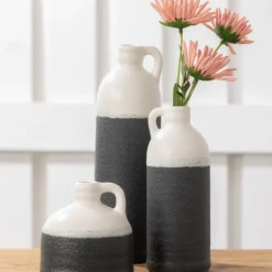 Kirkland's Home White And Black Two-Toned Ceramic Vases, Set Of 3- Vases