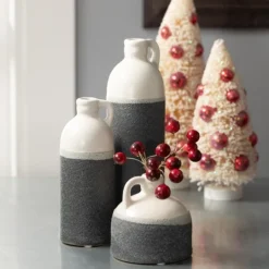 Kirkland's Home White And Black Two-Toned Ceramic Vases, Set Of 3- Vases