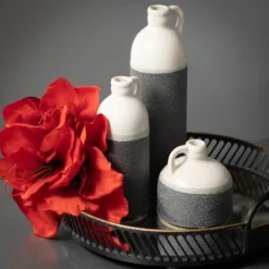Kirkland's Home White And Black Two-Toned Ceramic Vases, Set Of 3- Vases