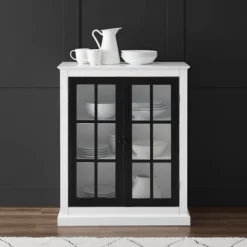 Kirkland's Home White And Black Windowpane Doors Cabinet- Cabinets & Sideboards