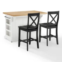 Kirkland's Home White And Black Wood 3-Pc. Kitchen Island Set- Kitchen Islands & Bar Carts