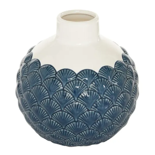 Kirkland's Home White And Blue Coastal Ceramic Vase, 8 In.- Vases