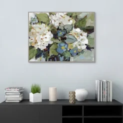 Kirkland's Home White And Blue Hydrangeas Framed Canvas Art Print- Framed Art