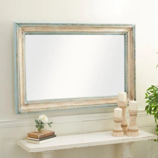 Kirkland's Home White And Blue Wood Frame Mirror, 32X48 In.- Framed Mirrors