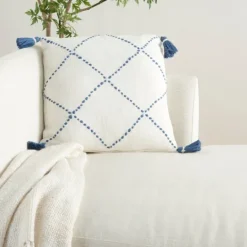 Kirkland's Home White And Blue Woven Dots Diamond Pillow- Pillows