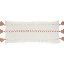 Kirkland's Home White And Blush Braided Stripe Lumbar Pillow- Pillows