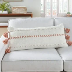 Kirkland's Home White And Blush Braided Stripe Lumbar Pillow- Pillows