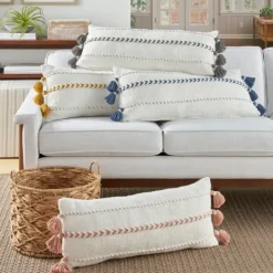 Kirkland's Home White And Blush Braided Stripe Lumbar Pillow- Pillows