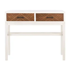 Kirkland's Home White And Brown Herringbone Console Table- Console Tables