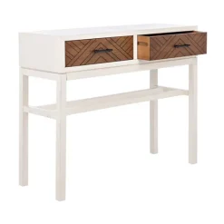 Kirkland's Home White And Brown Herringbone Console Table- Console Tables