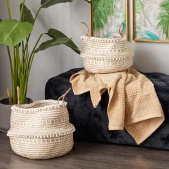 Kirkland's Home White And Brown Seagrass Woven Baskets, Set Of 2- Baskets & Boxes