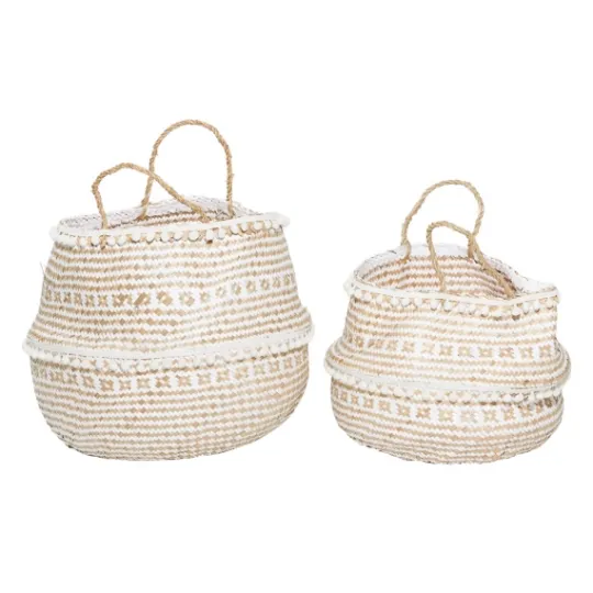Kirkland's Home White And Brown Seagrass Woven Baskets, Set Of 2- Baskets & Boxes