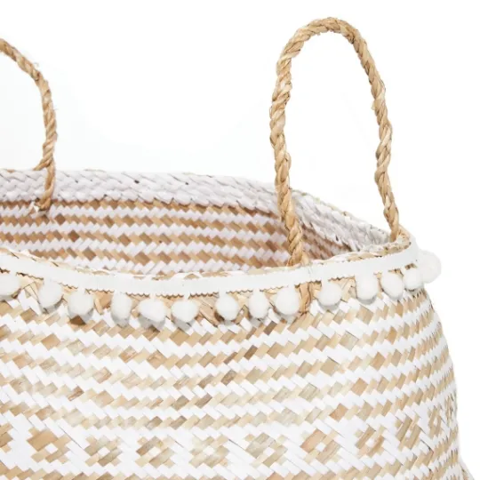 Kirkland's Home White And Brown Seagrass Woven Baskets, Set Of 2- Baskets & Boxes