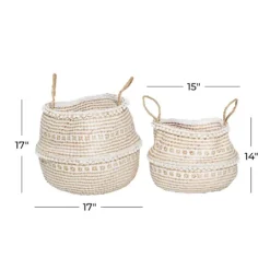 Kirkland's Home White And Brown Seagrass Woven Baskets, Set Of 2- Baskets & Boxes