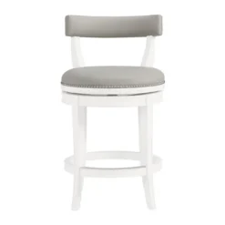Kirkland's Home White And Faux Leather Swivel Counter Stool- Bar Stools & Counter Height Stools