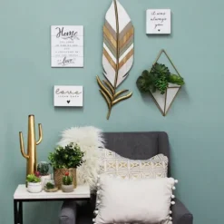 Kirkland's Home White And Gold Feather Wall Plaque- Wall Plaques