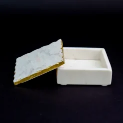 Kirkland's Home White And Gold Marble Square Vanity Box- Baskets & Boxes