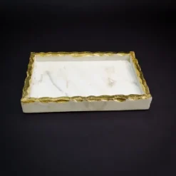 Kirkland's Home White And Gold Marble Vanity Tray- Decorative Trays