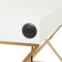 Kirkland's Home White And Gold Metal Desk With Outlets- Office Furniture