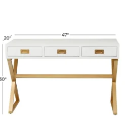 Kirkland's Home White And Gold Metal Desk With Outlets- Office Furniture