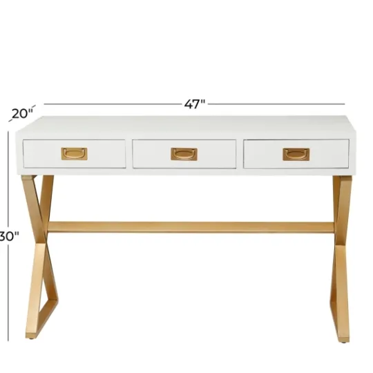 Kirkland's Home White And Gold Metal Desk With Outlets- Office Furniture