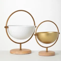 Kirkland's Home White And Gold Spherical Frame Bowls, Set Of 2- Decorative Bowls & Jars