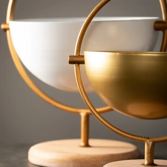 Kirkland's Home White And Gold Spherical Frame Bowls, Set Of 2- Decorative Bowls & Jars