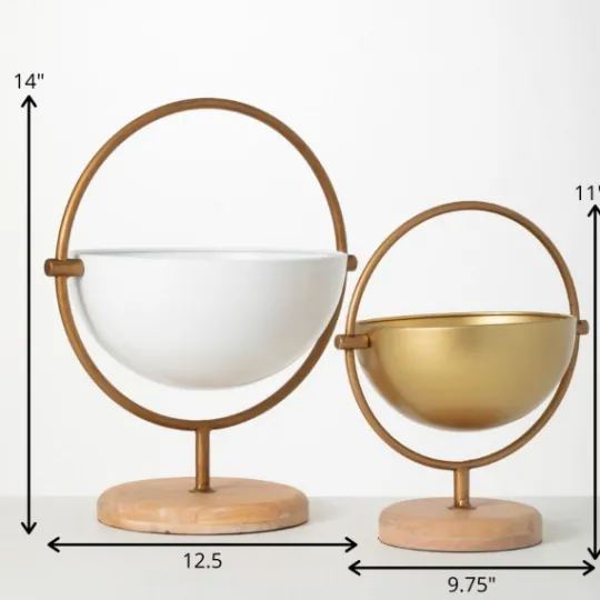 Kirkland's Home White And Gold Spherical Frame Bowls, Set Of 2- Decorative Bowls & Jars