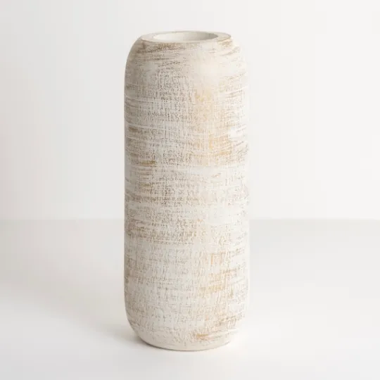 Kirkland's Home White And Gold Wood Cylinder Vase, 12 In.- Vases