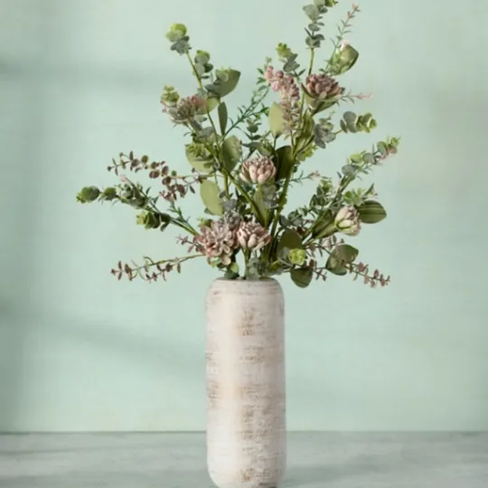 Kirkland's Home White And Gold Wood Cylinder Vase, 12 In.- Vases