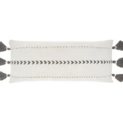 Kirkland's Home White And Gray Braided Stripe Lumbar Pillow- Pillows