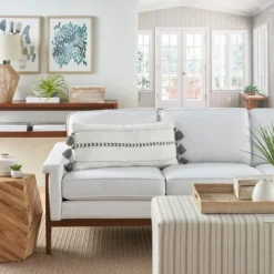 Kirkland's Home White And Gray Braided Stripe Lumbar Pillow- Pillows