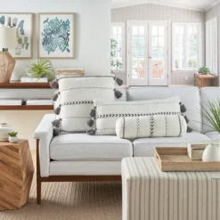 Kirkland's Home White And Gray Braided Stripe Lumbar Pillow- Pillows