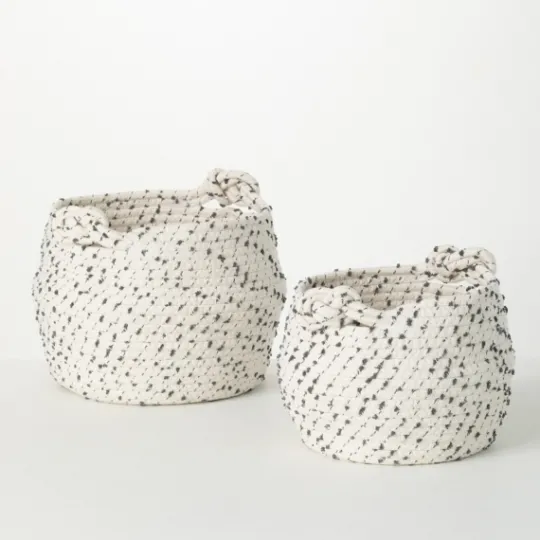 Kirkland's Home White And Gray Dotted Woven Baskets, Set Of 2- Baskets & Boxes