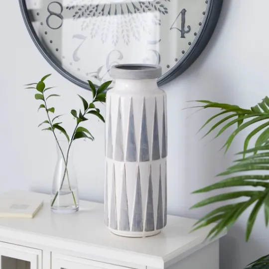 Kirkland's Home White And Gray Geometric Triangle Vase, 17 In.- Vases