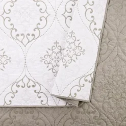 Kirkland's Home White And Gray Pattern 3-Pc. King Quilt Set- Quilts